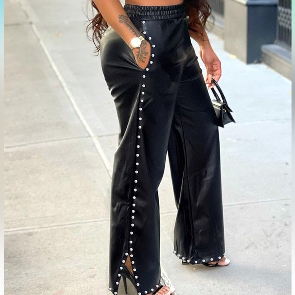 Faux leather studded pants
